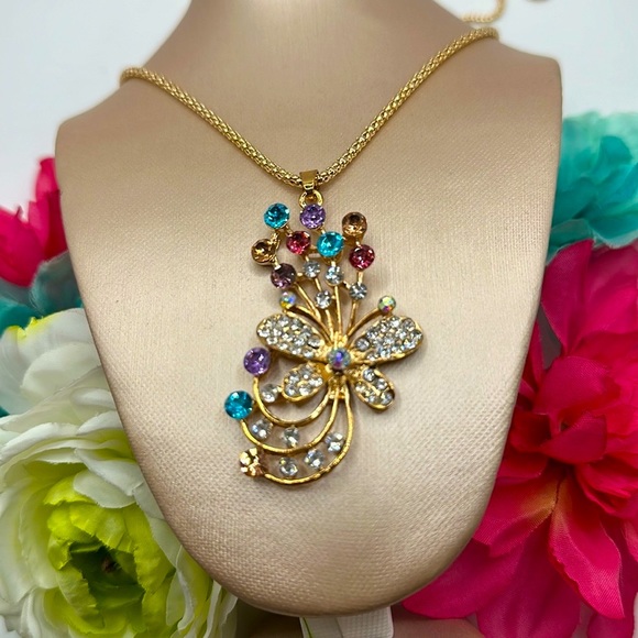 Betsey Johnson Jewelry - Butterfly Crystal Gemstone Pendant Necklace Betsey Johnson NEW!